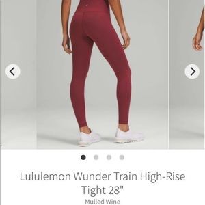Burgundy Lululemon Wunder Train 28" HR leggings